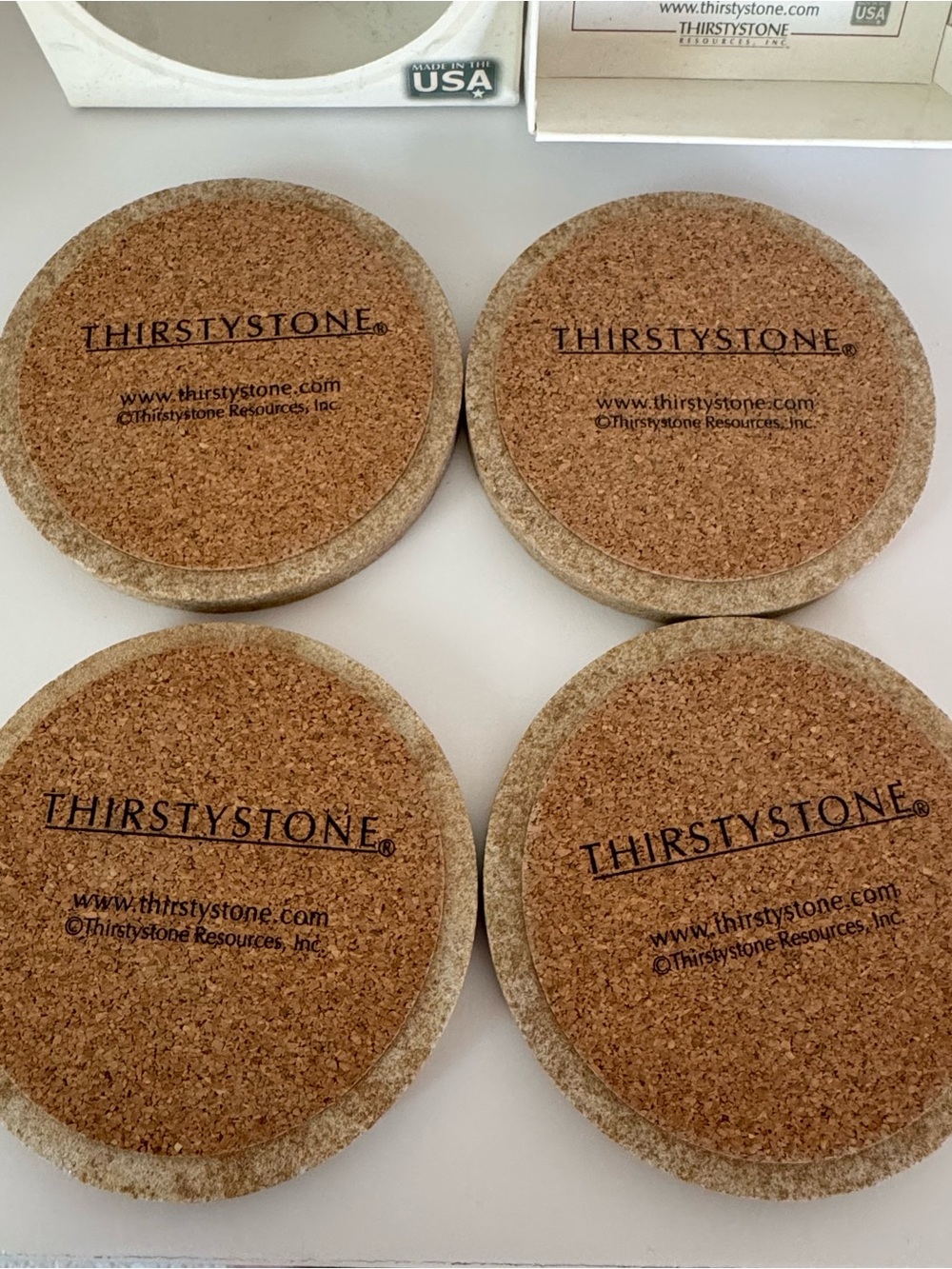 Set Of 4 Thomas Kinkade Thirstystone Coasters Sleigh Ride Home Sandstone & Cork - Picture 3 of 6